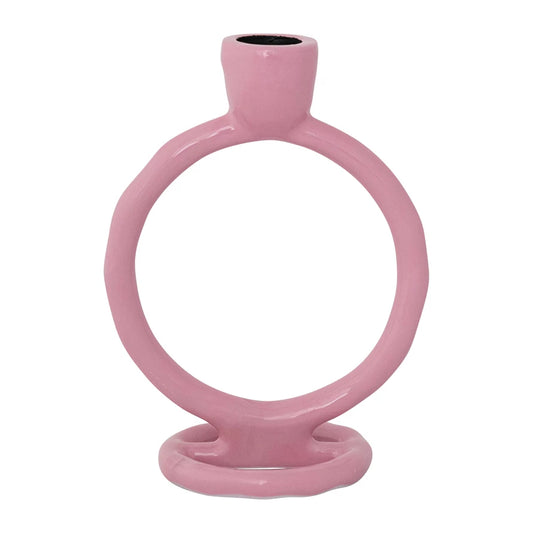Pink Enameled Circle Taper Holder