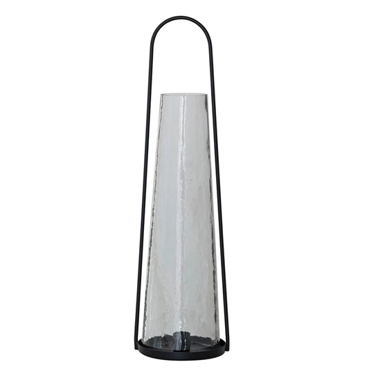 Metal Lantern Taper Holder with Handle & Hammered Glass Hurricane