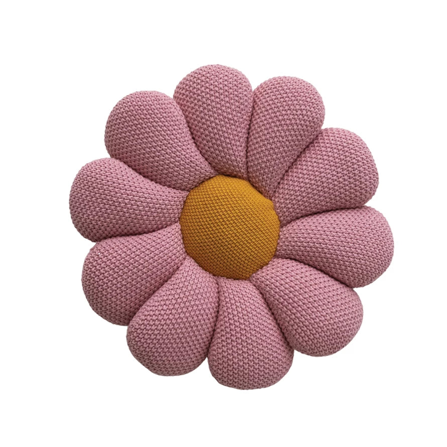 Round Cotton Knit Flower Shaped Pillow