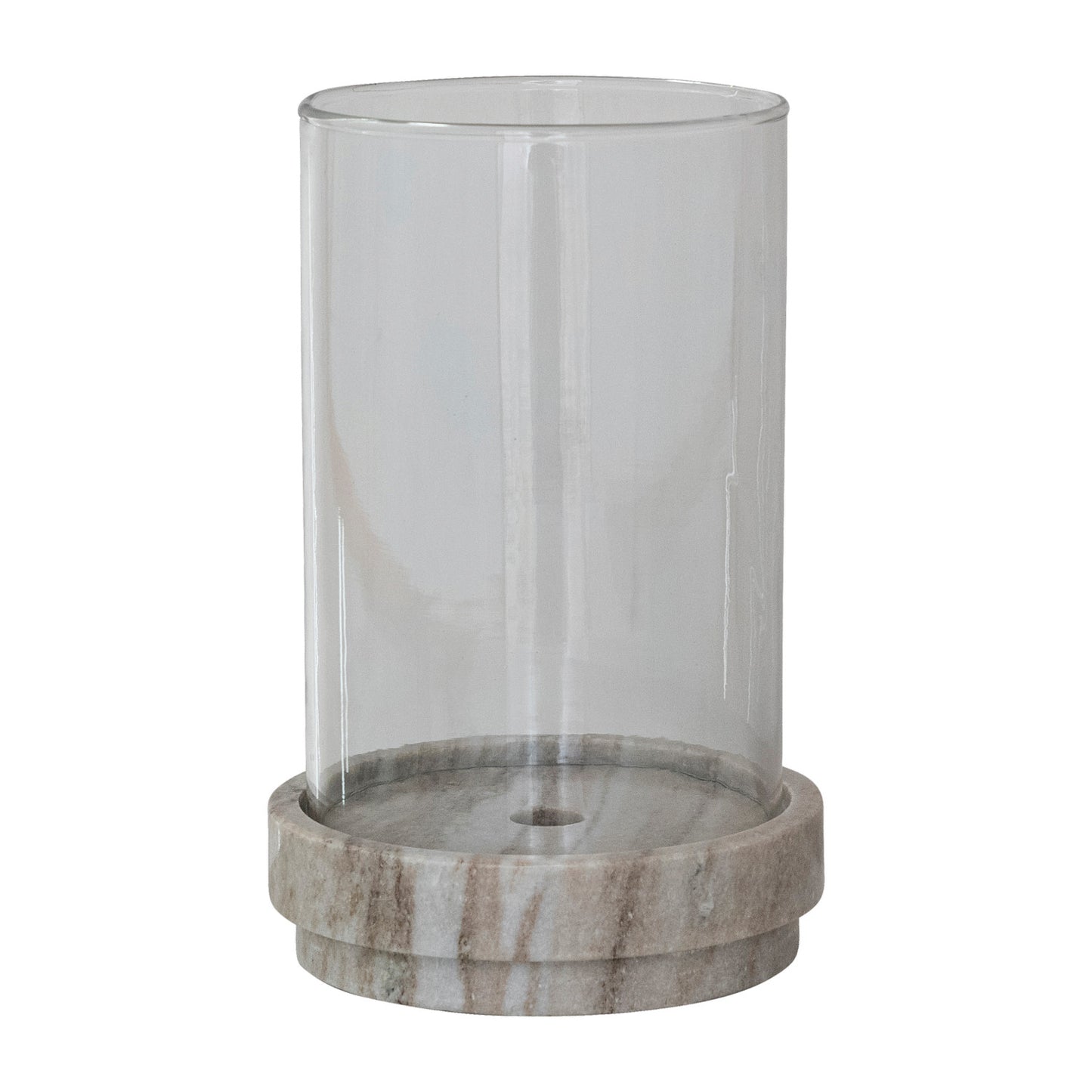 Round Marble Taper/Pillar Candle Holder with Glass Hurricane