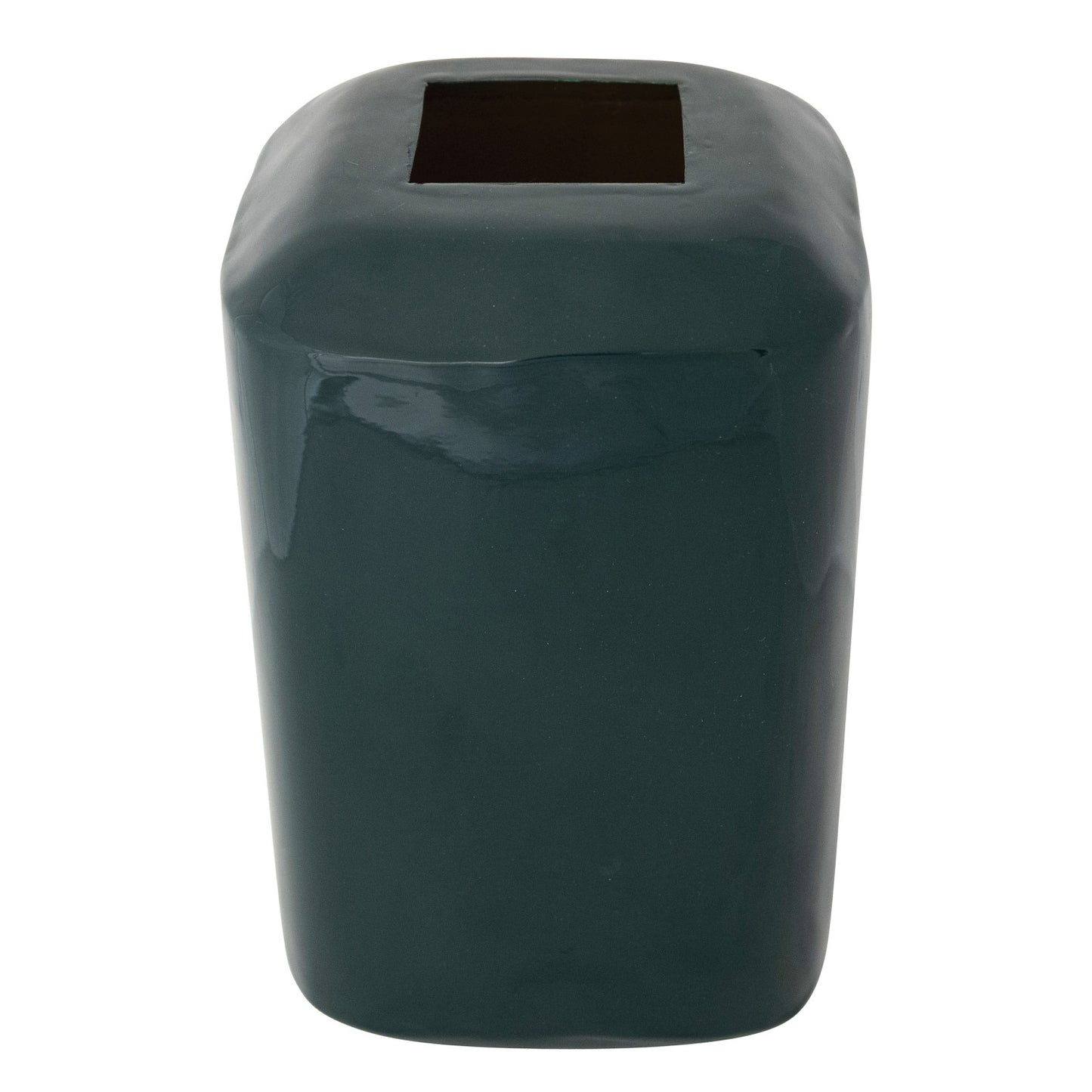 Teal Enameled Metal Square Vase