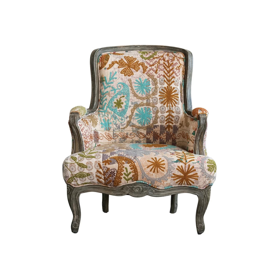 Hand-Carved Frame & Hand-Embroidery Arm Chair