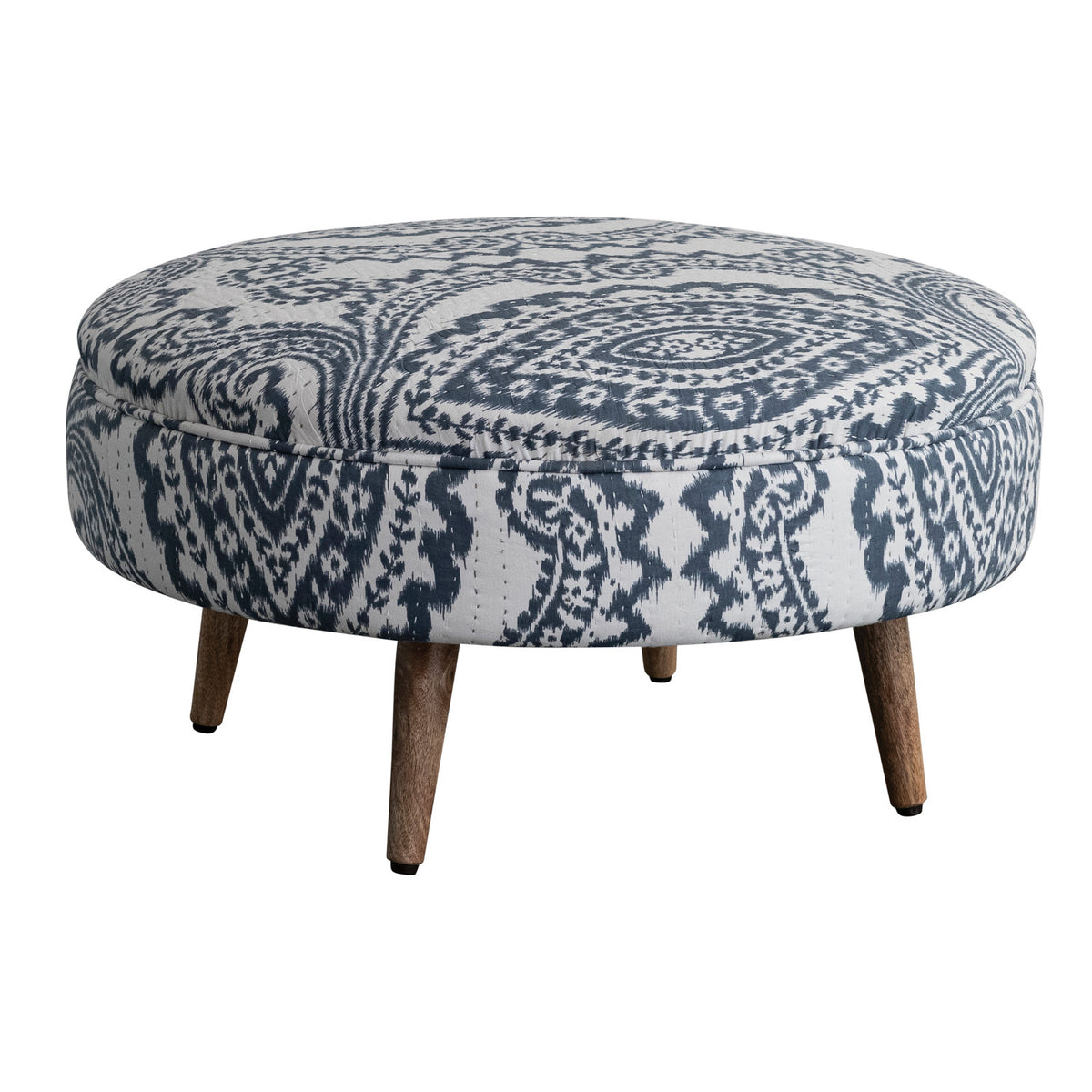 Upholstered Stool with Paisley Embroidered Kantha Stitch