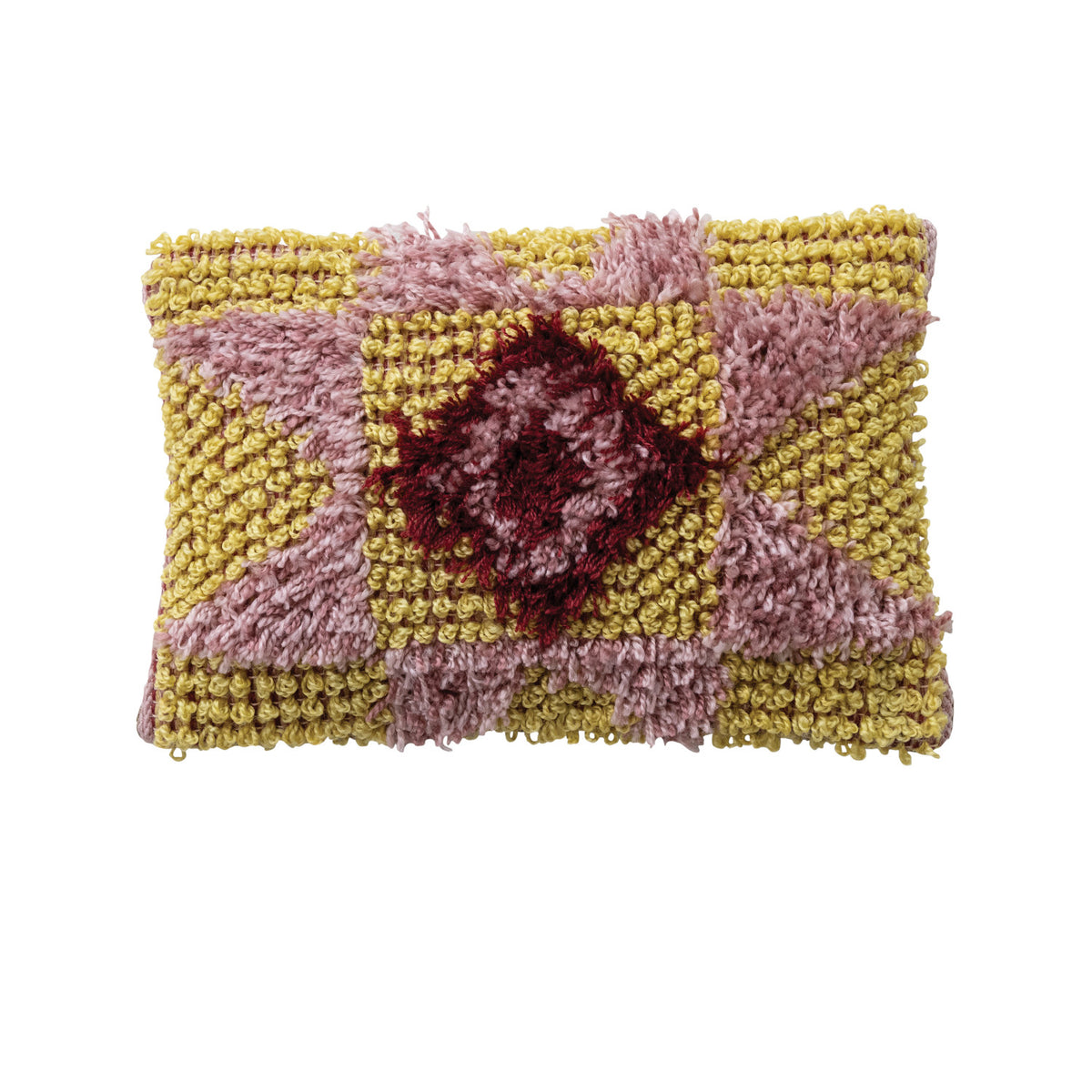 Pink & Yellow Fabric Tufted Indoor/Outdoor Lumbar Pillow