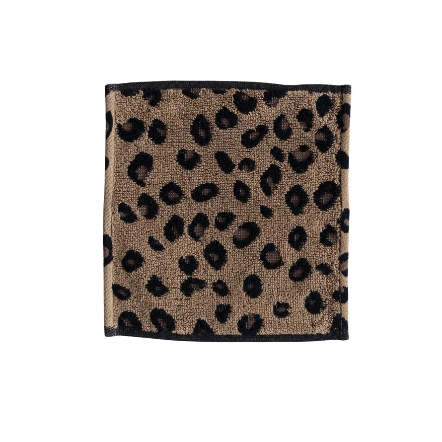 Leopard Print Woven Cotton Terry Bath Towels