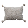 Cream Cotton Tufted Lumbar Pillow with Design & Tassels