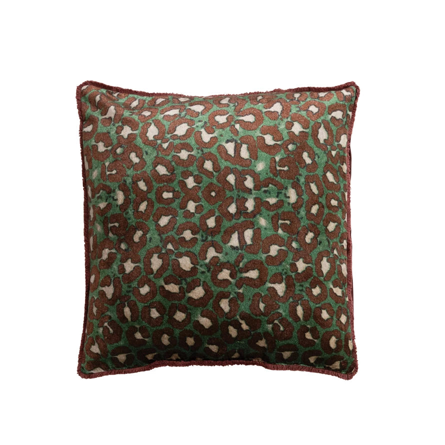 Leopard Print Pattern & Tufted Fringe Velvet Pillow
