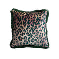 Leopard Print & Tufted Fringe Square Cotton Velvet Pillow