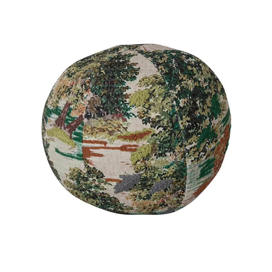 Landscape & Embroidery Round Orb Pillow