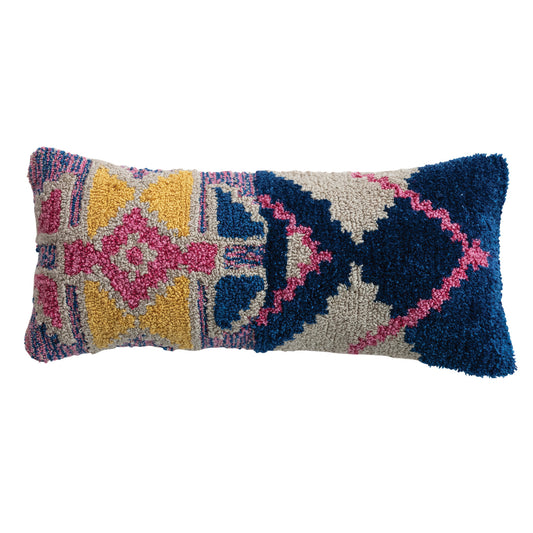 Multi Color Fabric Tufted Indoor/Outdoor Lumbar Pillow