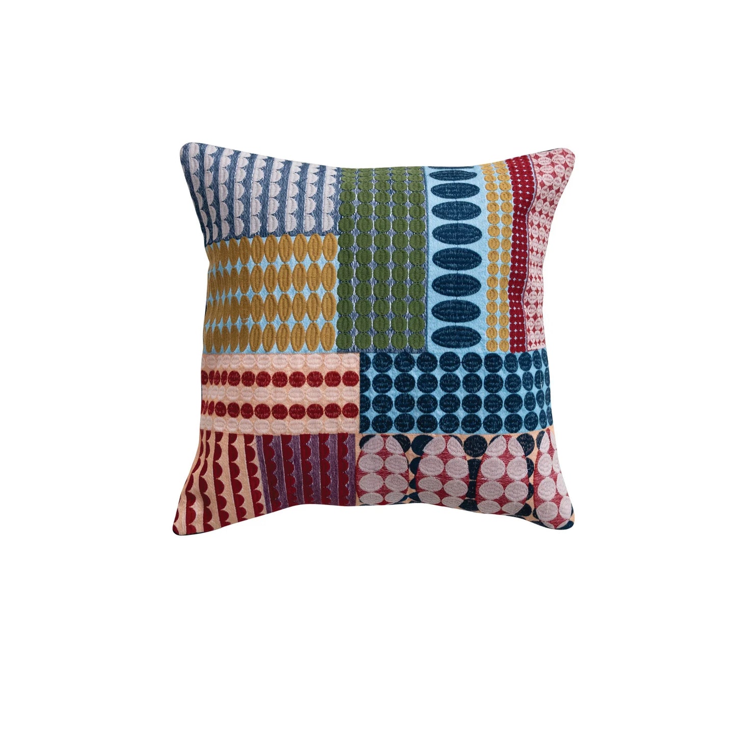 Embroidered Geometric Pattern Square Woven Indoor/Outdoor Pillow