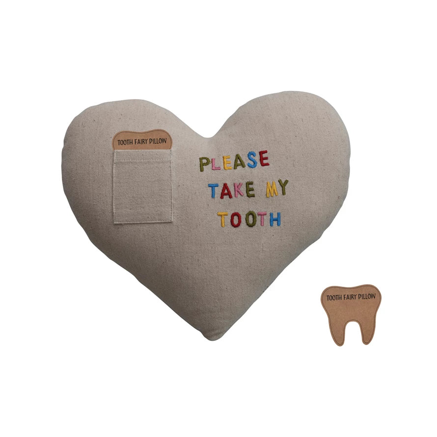 Cotton Tooth Fairy Pillow with Pocket & Embroidery "Please Take My Tooth"