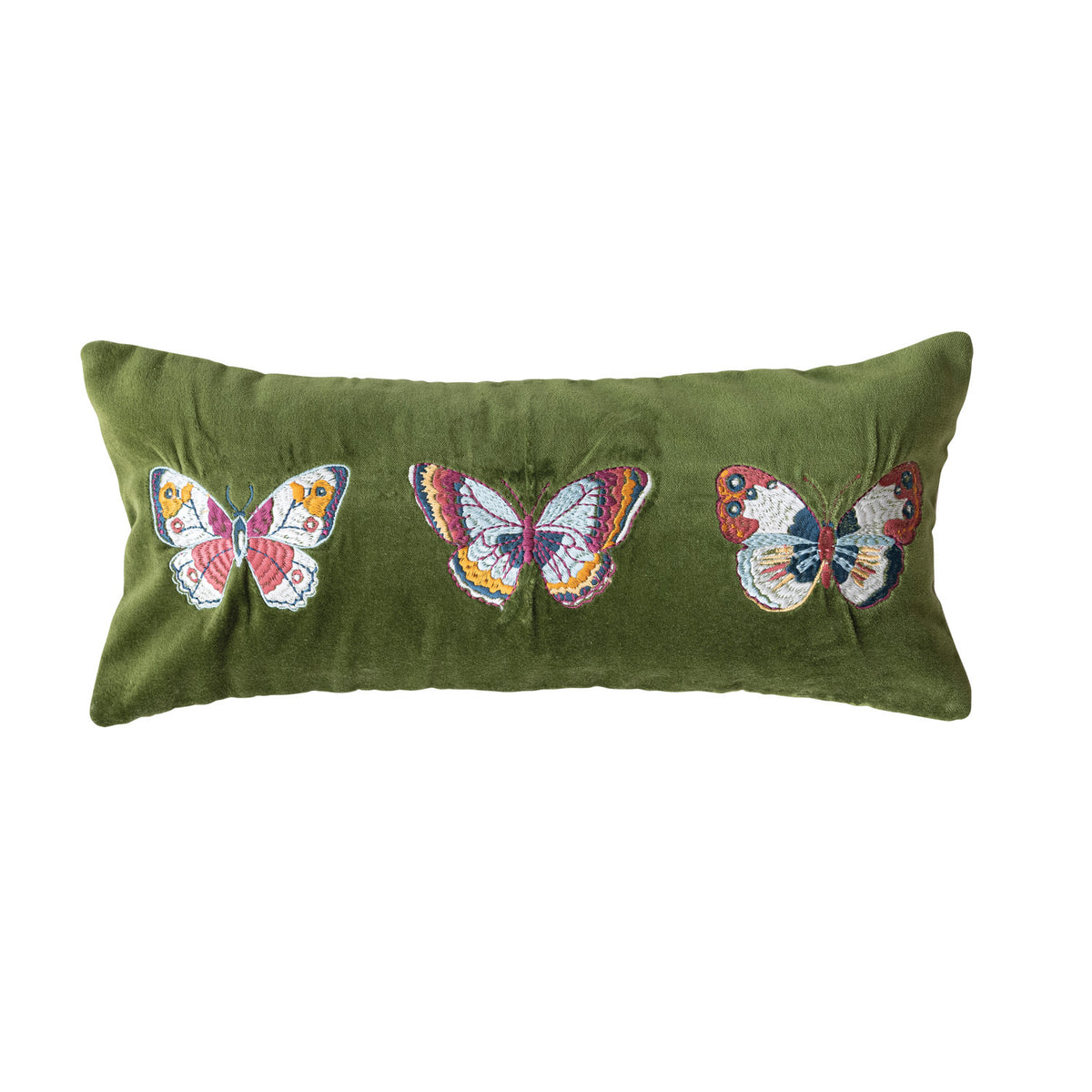 Embroidered Butterfly Cotton Velvet Lumbar Pillow