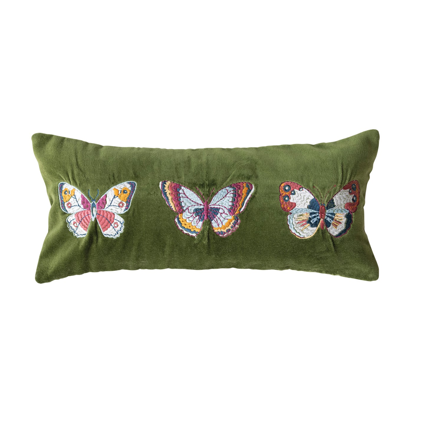 Embroidered Butterfly Cotton Velvet Lumbar Pillow