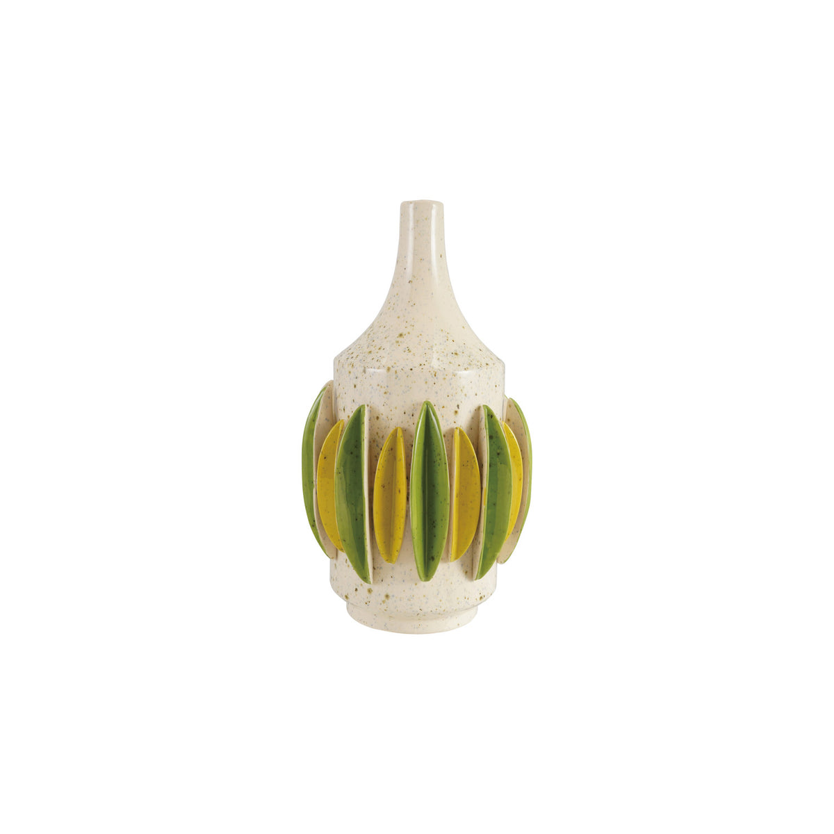 Cream, Green & Yellow Speckled Stoneware Vase