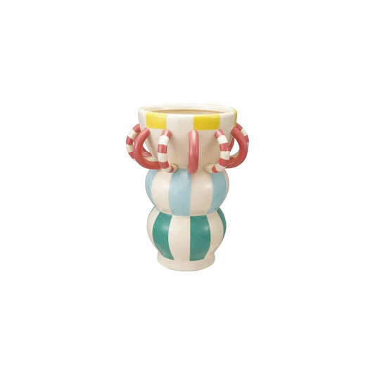 Hand-Painted Stoneware Vase with Striped 3D Loops