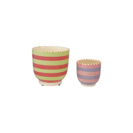 Hand-Painted Stoneware Striped Planters