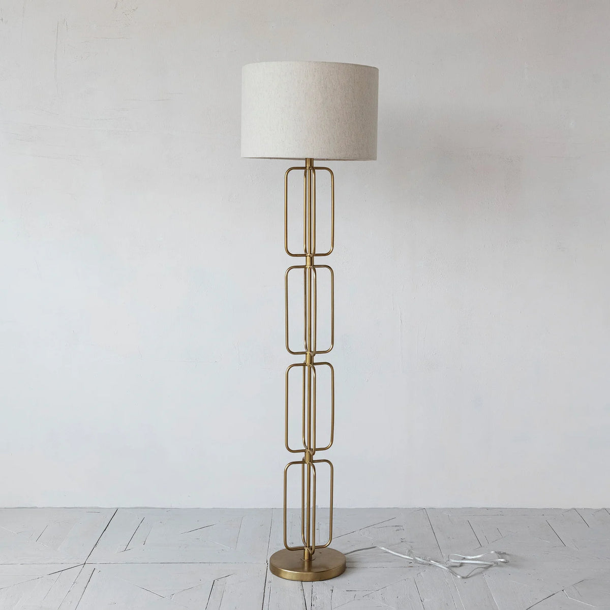 Metal Wire Floor Lamp with Cotton Shade & Inline Switch