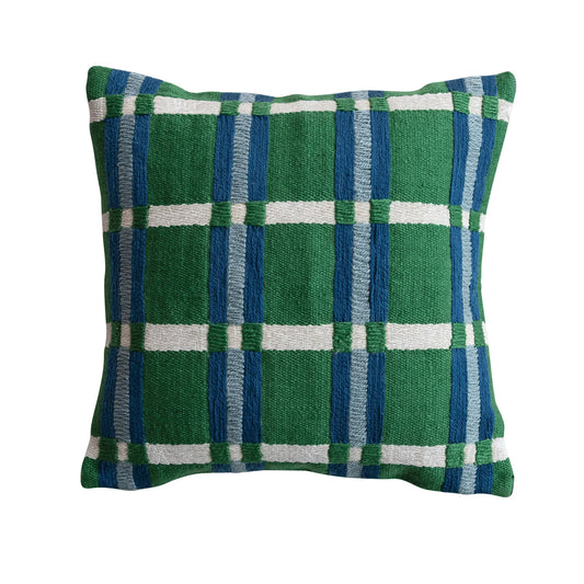 Green/Blue Woven Stripe Pattern Indoor/Outdoor Pillow