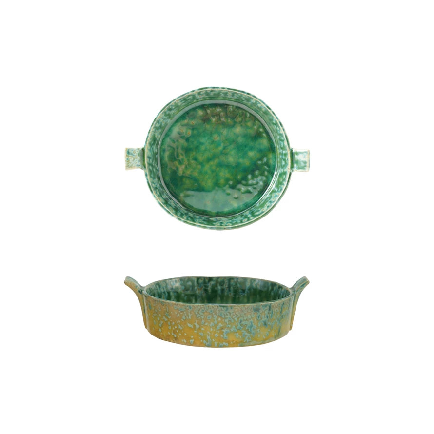 Green Reactive Glaze Stoneware Baker w/ Handles