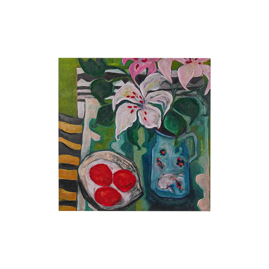 Hand-Painted Flowers in Pitcher & Gold Foil Canvas Wall Decor