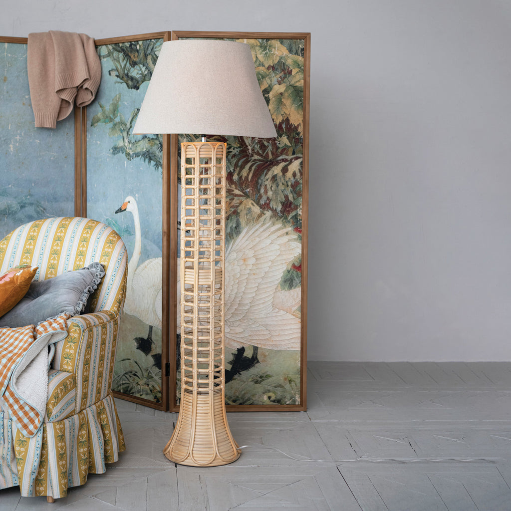 Hand-Woven Rattan Floor Lamp