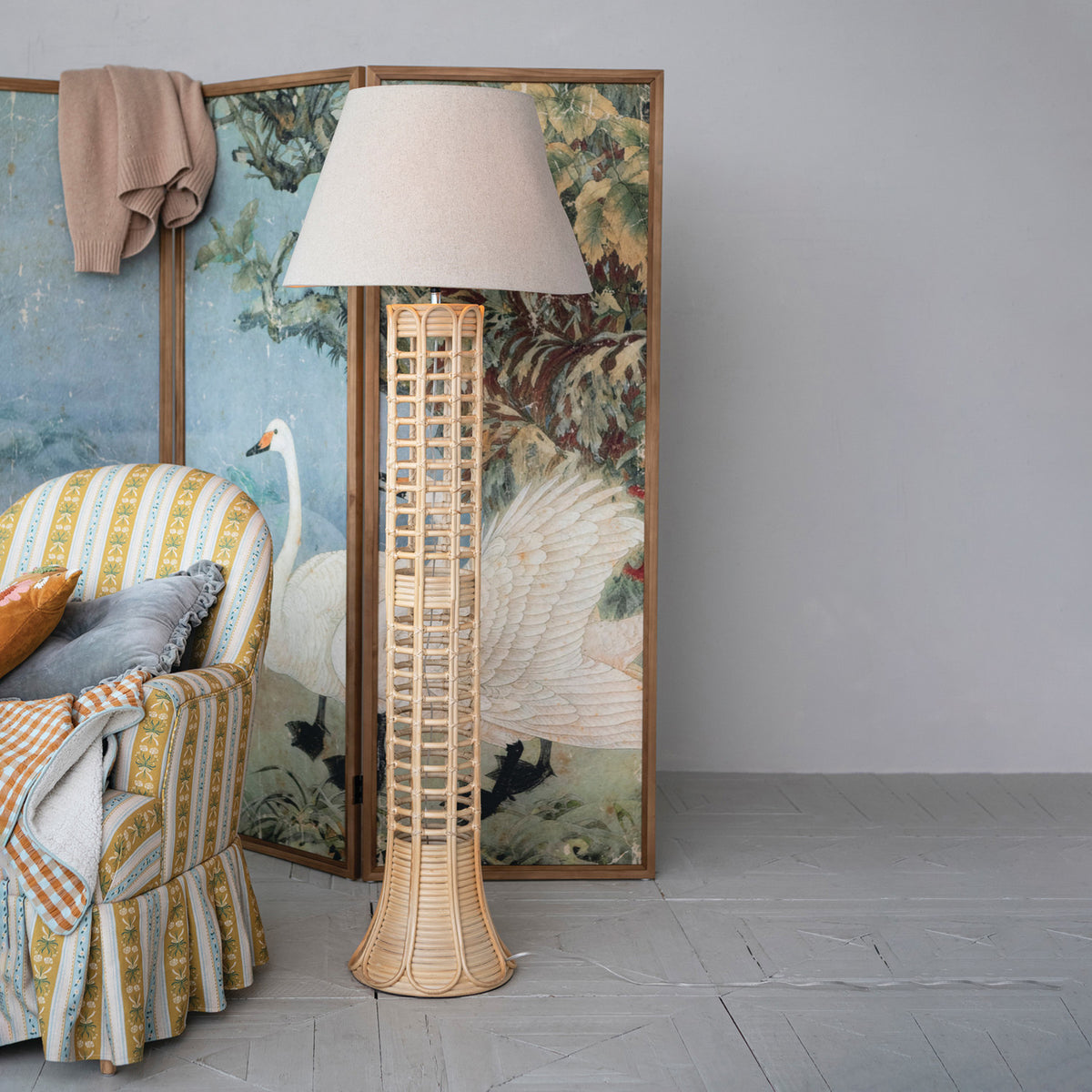 Hand-Woven Rattan Floor Lamp