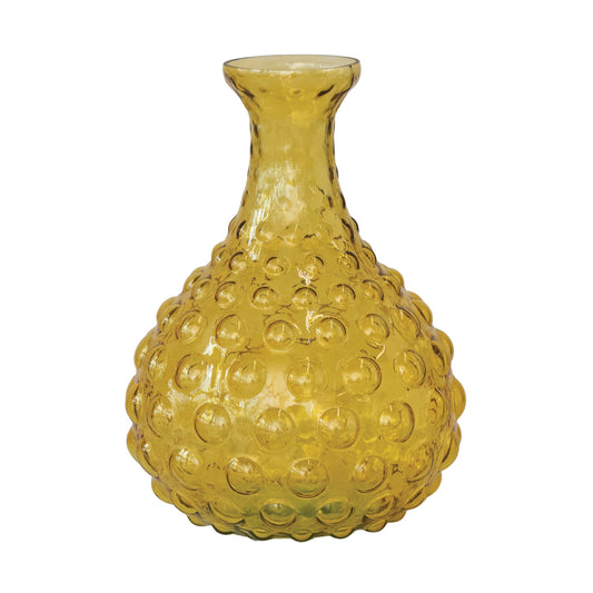 Amber Hand-Blown Hobnail Glass Vase