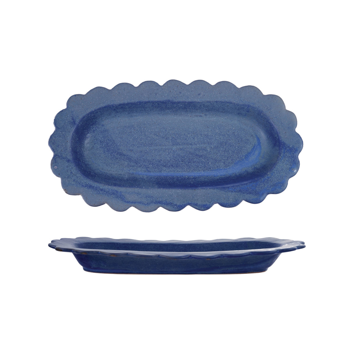 French Blue Scalloped Stoneware Platter