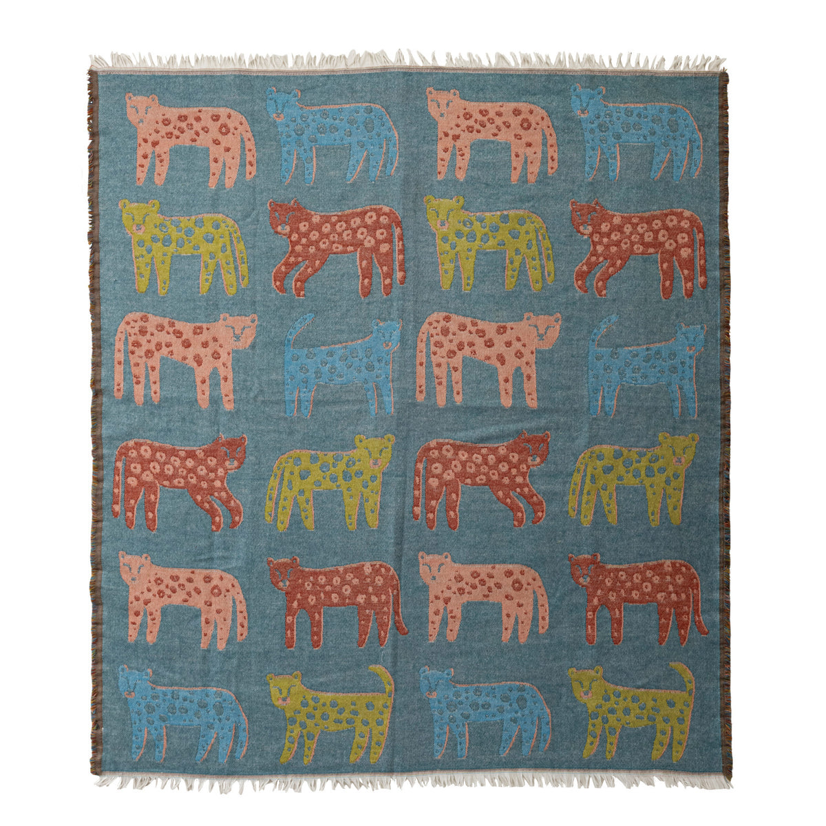Woven Fabric & Acrylic Jacquard Throw with Fringe