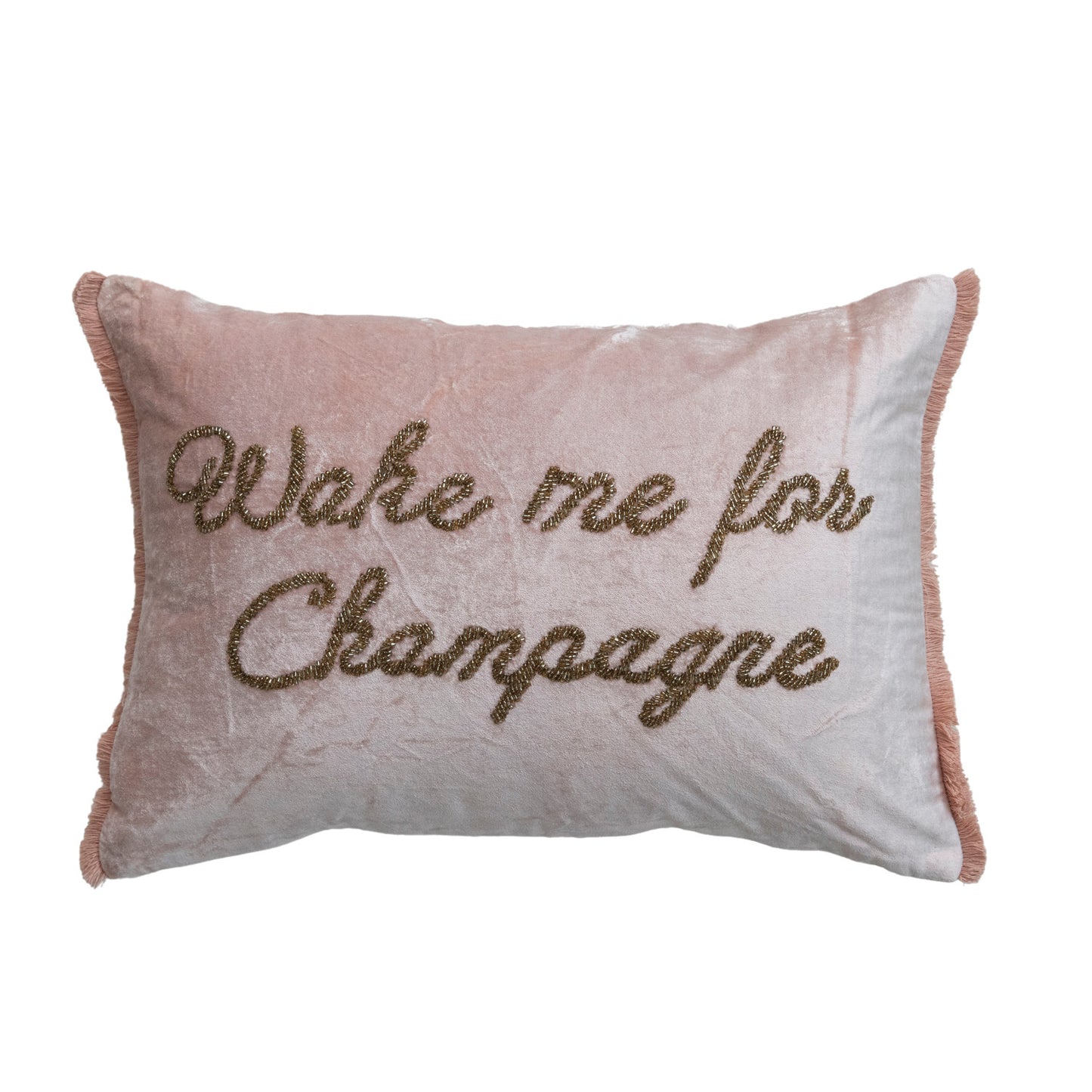"Wake Me For Champagne" Cotton Velvet Lumbar Pillow