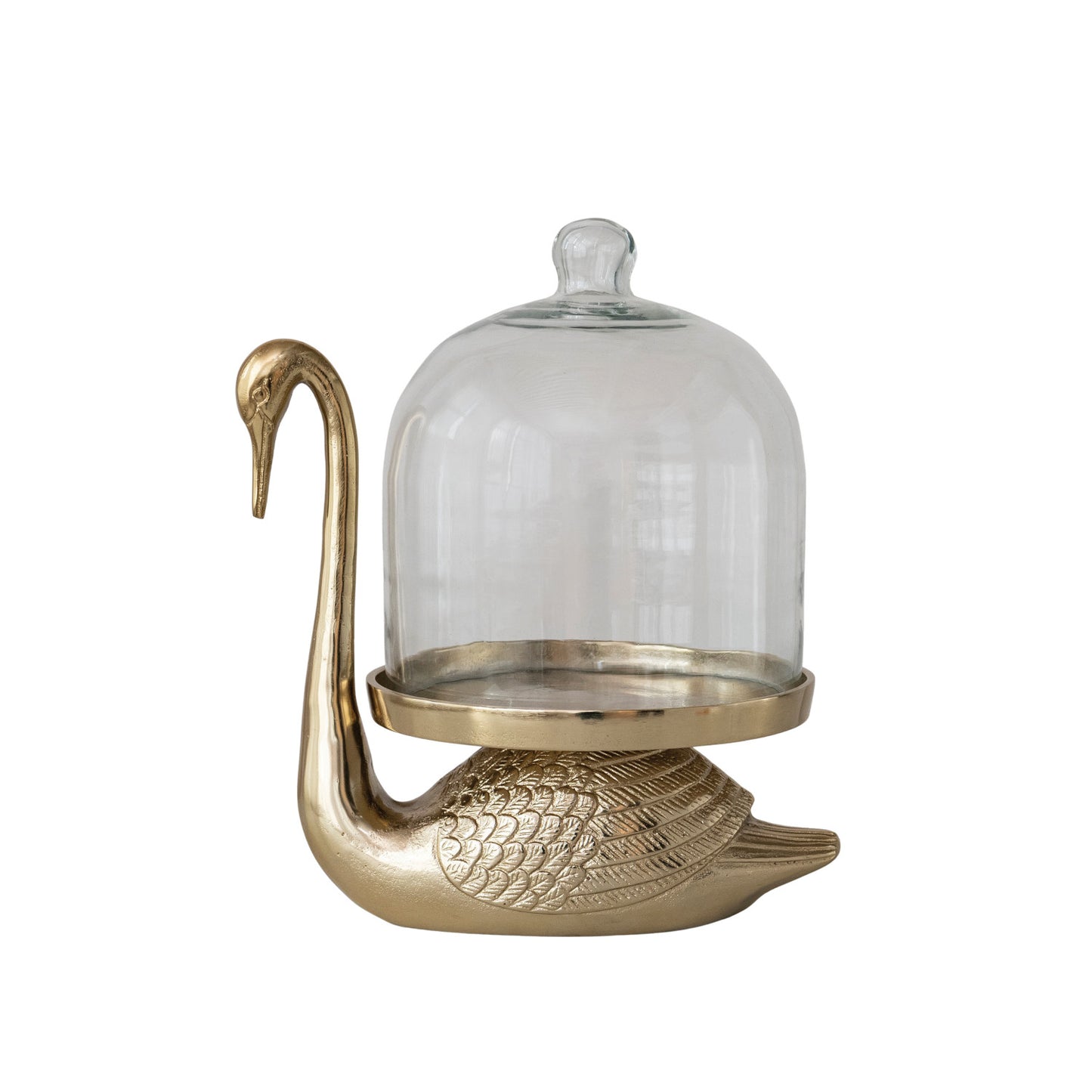 Artisan Aluminum Swan Tray with Glass Cloche