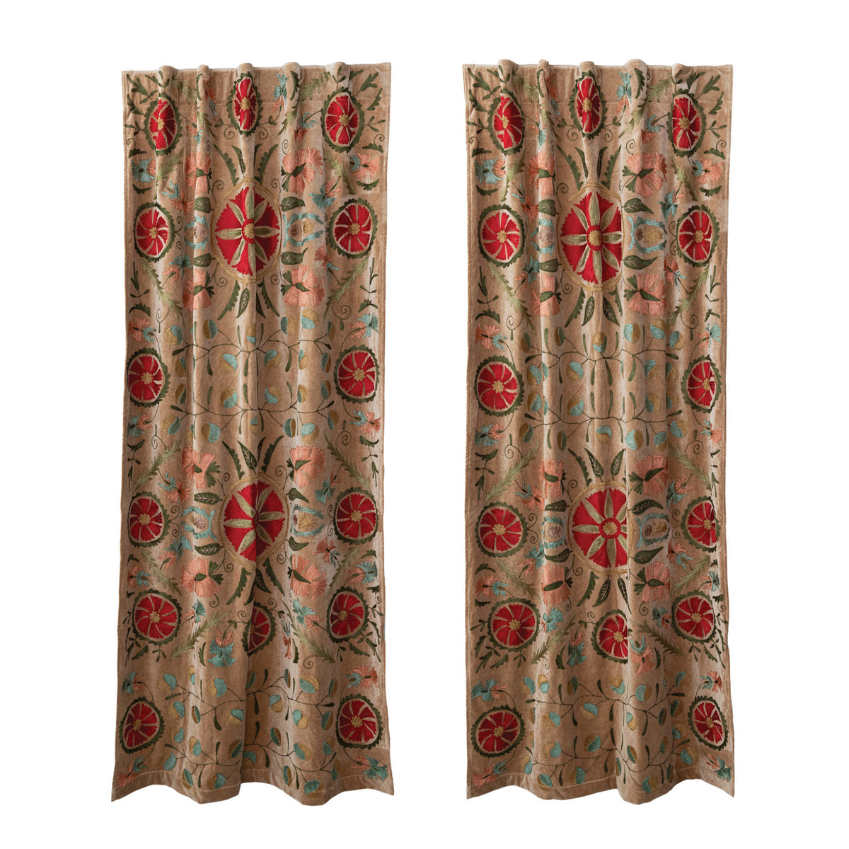 Cotton Velvet Embroidered Curtain Panel Pair