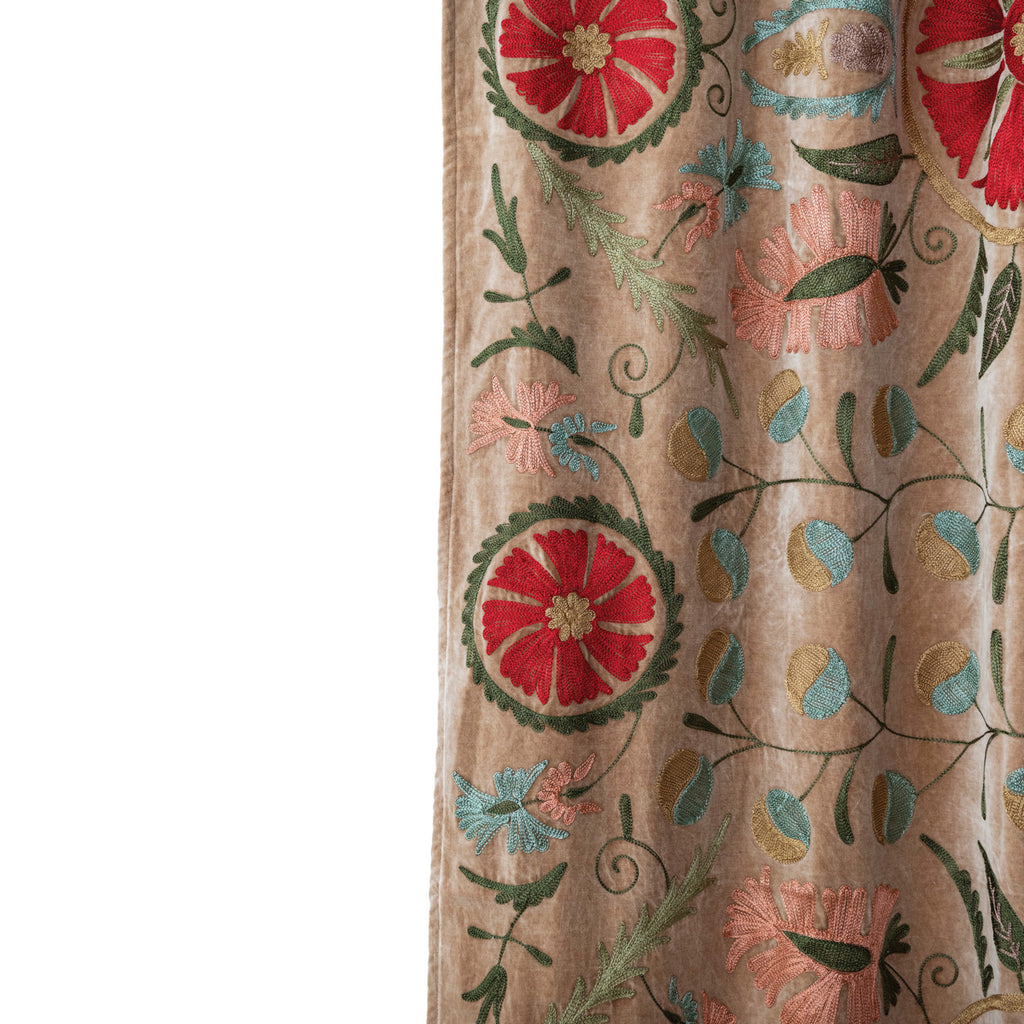 Cotton Velvet Embroidered Curtain Panel Pair