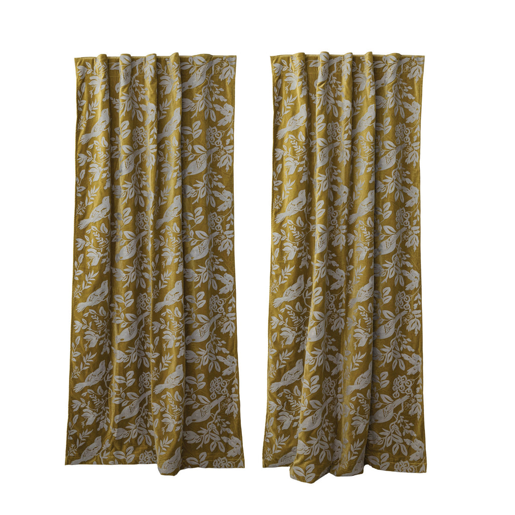 Velvet Botanical Embroidered Cotton Curtain Set