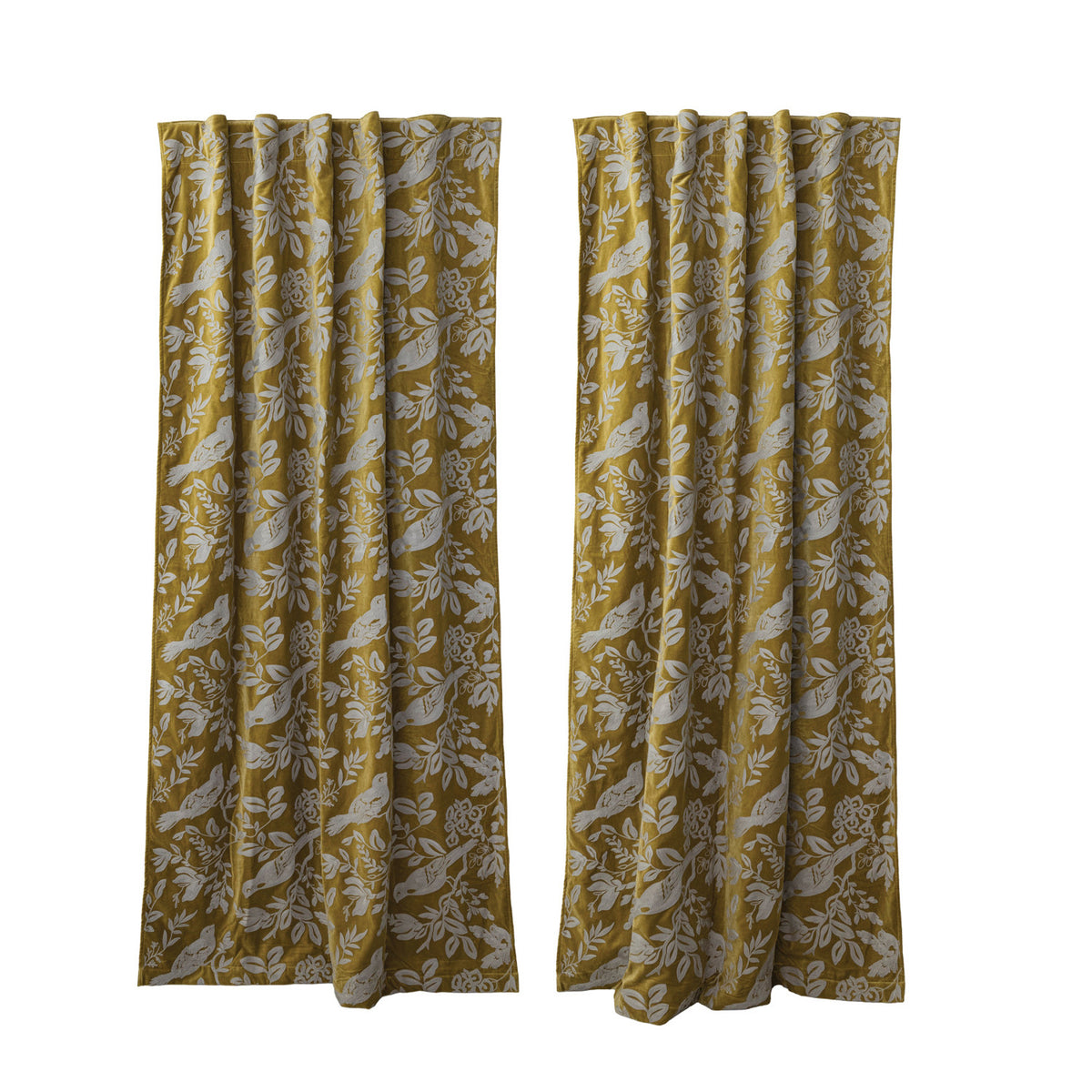 Velvet Botanical Embroidered Cotton Curtain Set