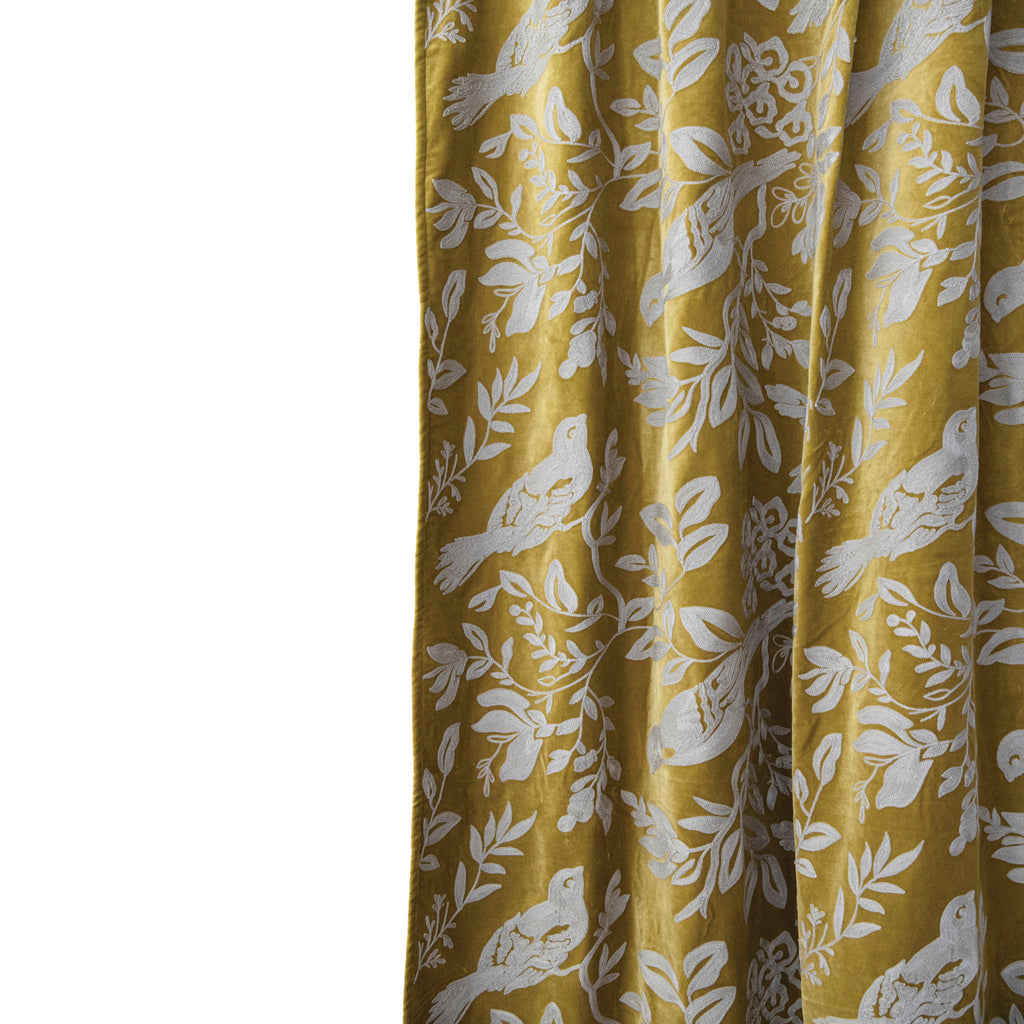 Velvet Botanical Embroidered Cotton Curtain Set