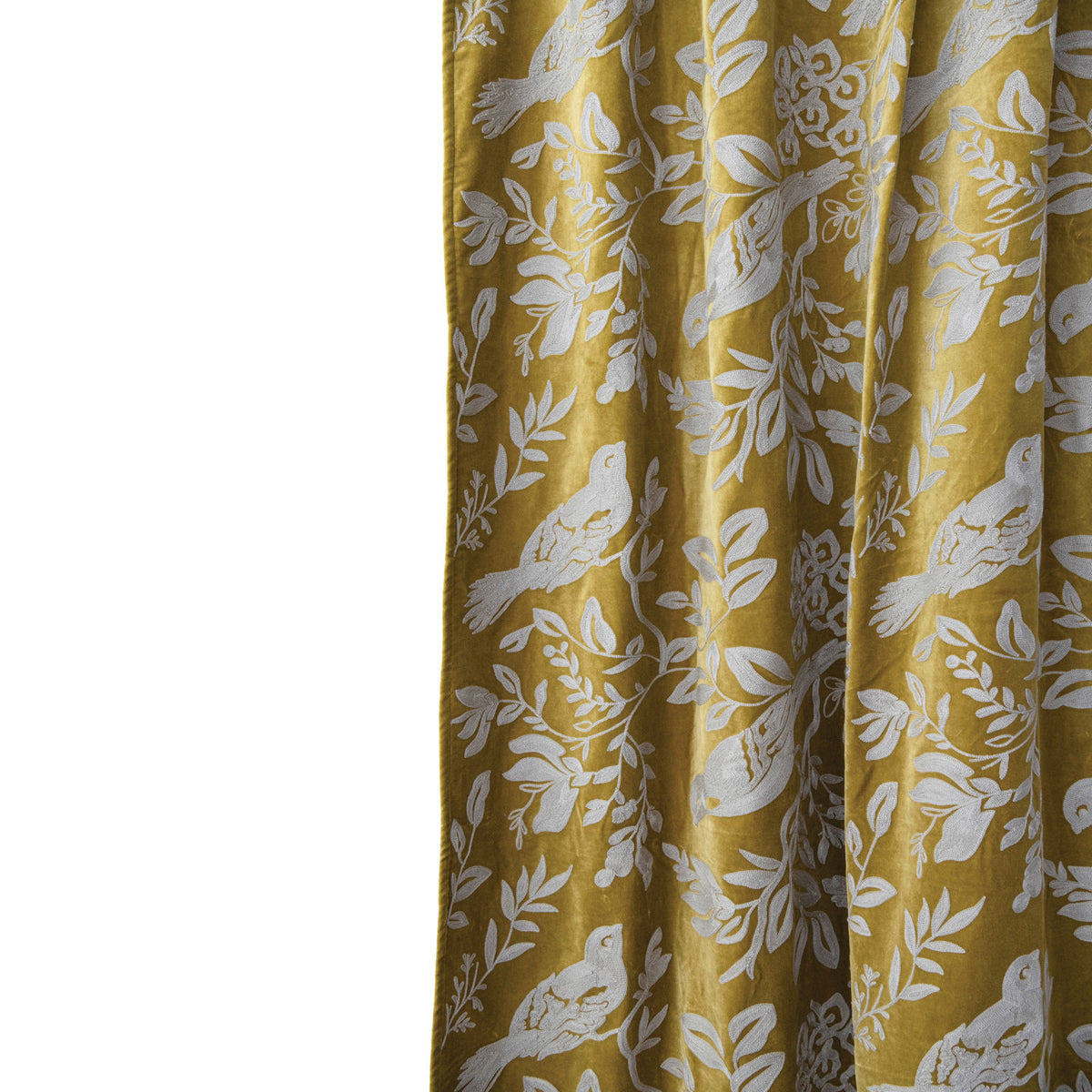 Velvet Botanical Embroidered Cotton Curtain Set