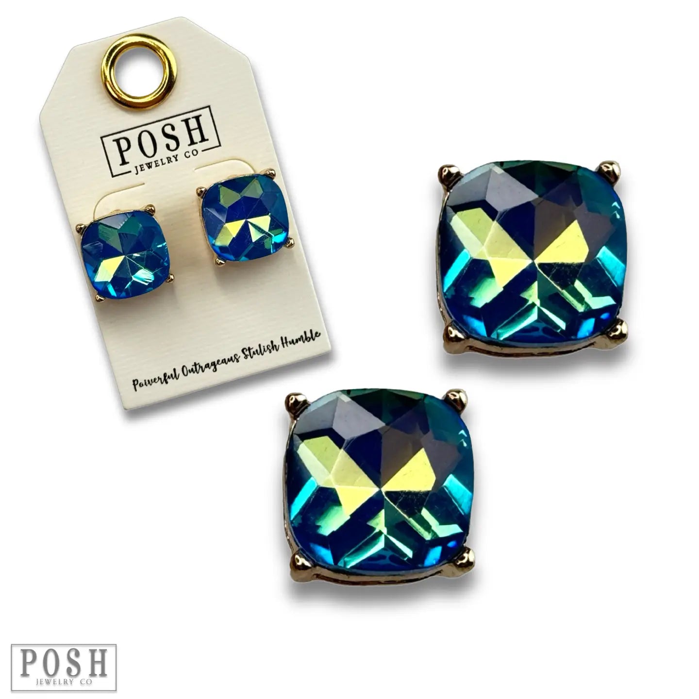 Large Square Rhinestone Post Earring