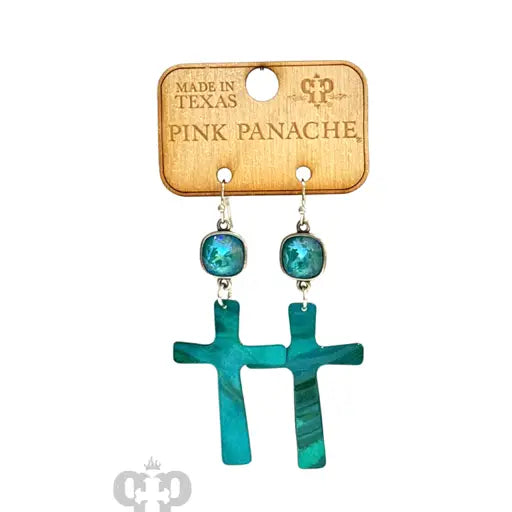 Mother Of Pearl Finish Cross Earrings
