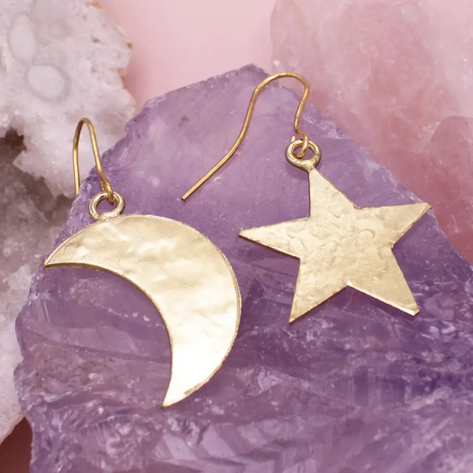 Textured Skies Moon Star Earrings