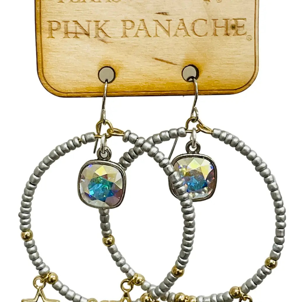 Silver Bead Circle & Gold Star Dangle Earrings