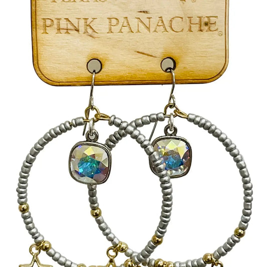 Silver Bead Circle & Gold Star Dangle Earrings