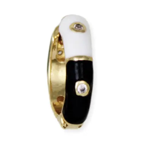 Black & White Stripe Gold Huggie Hoops