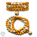 Wood and Gold Bead Bracelet Set with Austrian Crystal