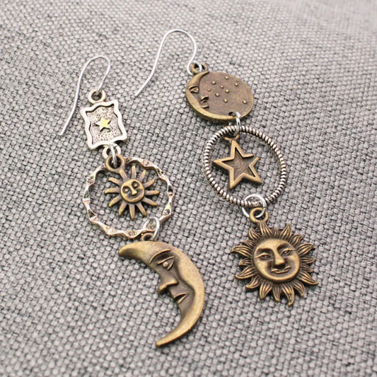 Celestial Dream Linear Sun Moon Earrings