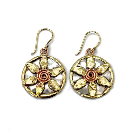 Handcrafted Mixed Metal Flower Earrings