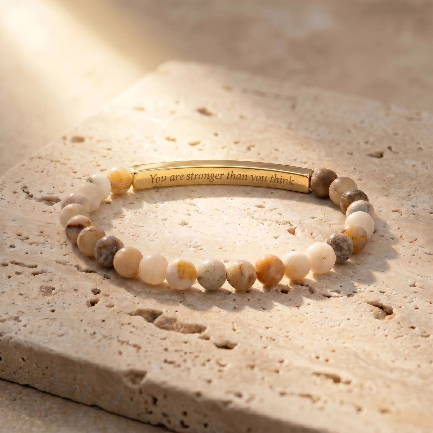 Secret Message "Stronger" Stone Bracelet