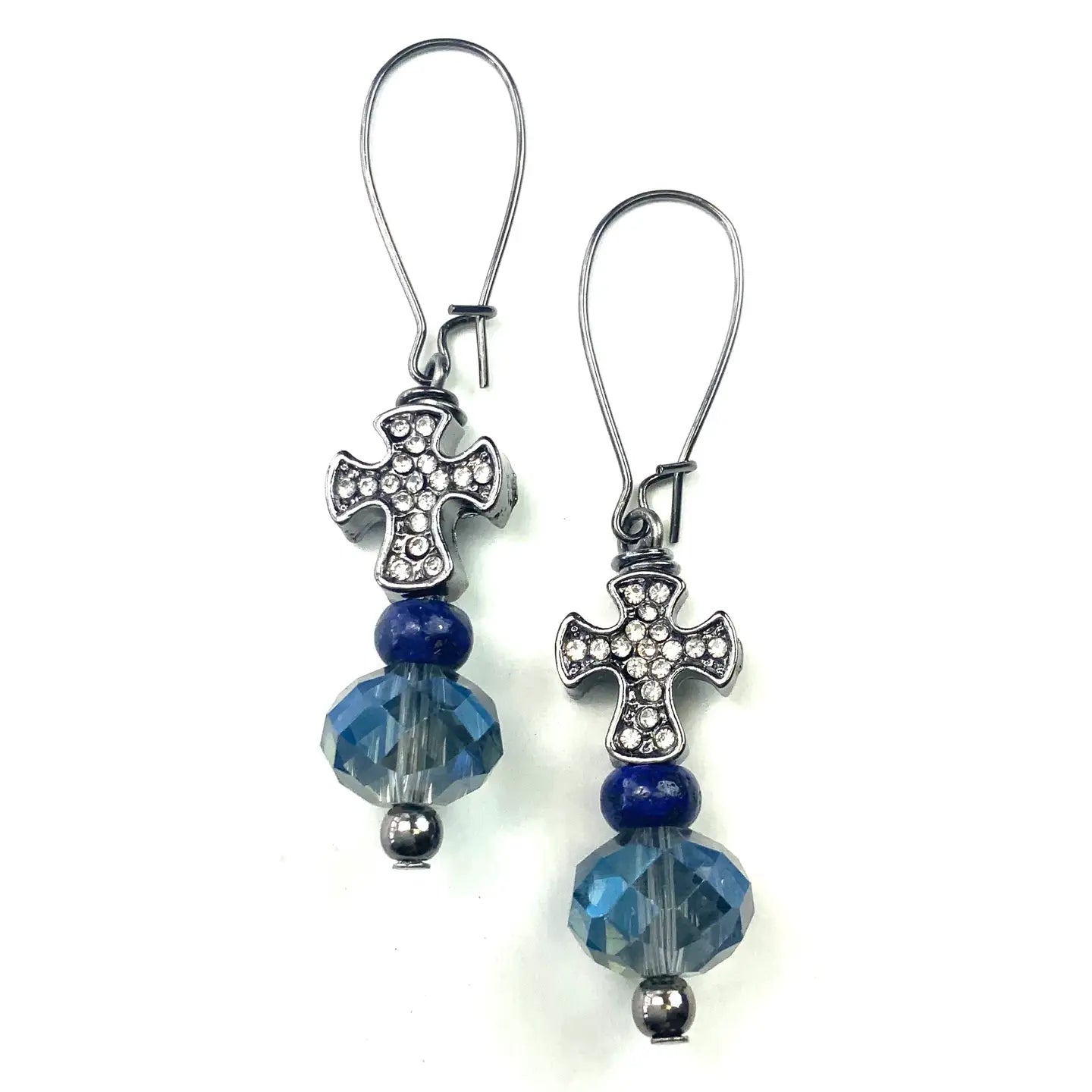 Cross & Glass Kidney Wire Earrings