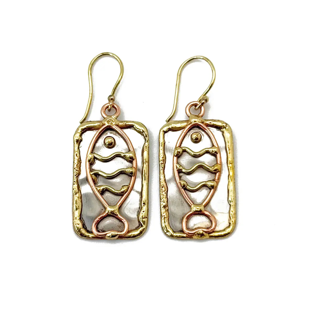 Handcrafted Mixed Metal Fish Earrings